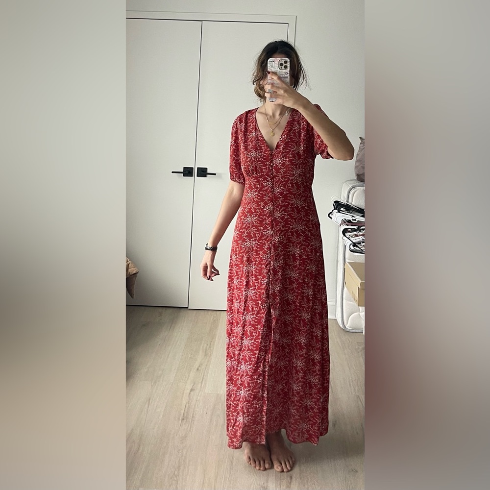 Maxi Boho Chic red dress with flowers